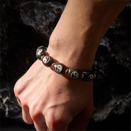 Nimara Ritual Tibetan Dzi Bead Agate Yin Yang Symbol Protection Bracelet