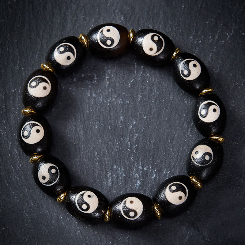 Nimara Ritual Tibetan Dzi Bead Agate Yin Yang Symbol Protection Bracelet