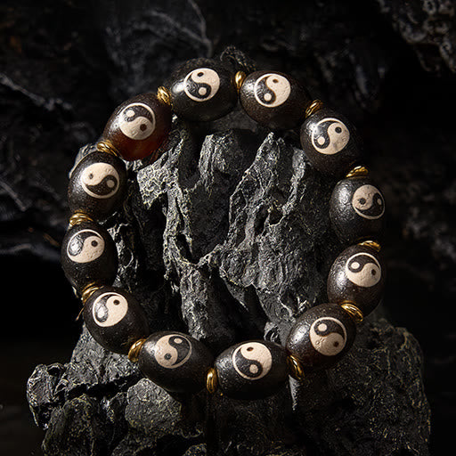 Nimara Ritual Tibetan Dzi Bead Agate Yin Yang Symbol Protection Bracelet