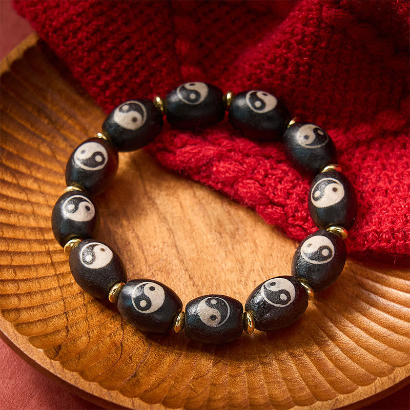 Nimara Ritual Tibetan Dzi Bead Agate Yin Yang Symbol Protection Bracelet