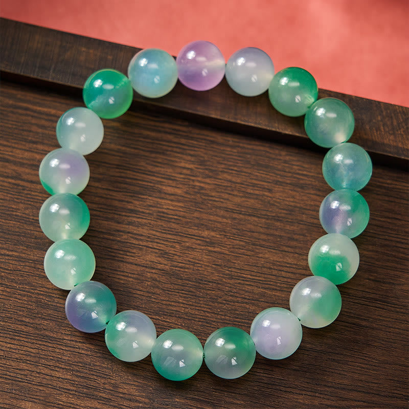 Nimara Ritual White Chalcedony Emotional Balance Blue Floral Round Bead Bracelet