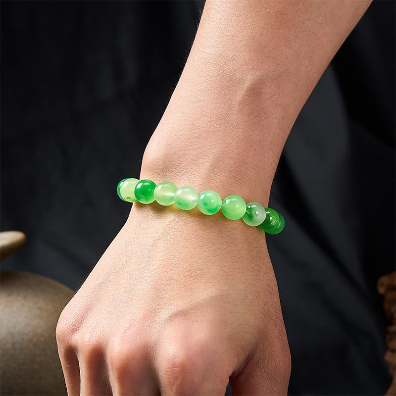 Nimara Ritual White Chalcedony Healing Green Floating Flower Round Beaded Bracelet