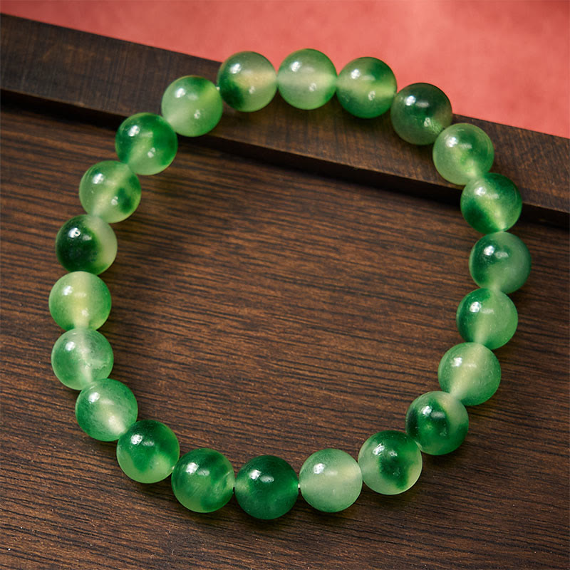 Nimara Ritual White Chalcedony Healing Green Floating Flower Round Beaded Bracelet