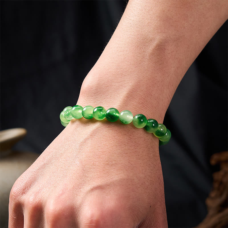 Nimara Ritual White Chalcedony Healing Green Floating Flower Round Beaded Bracelet