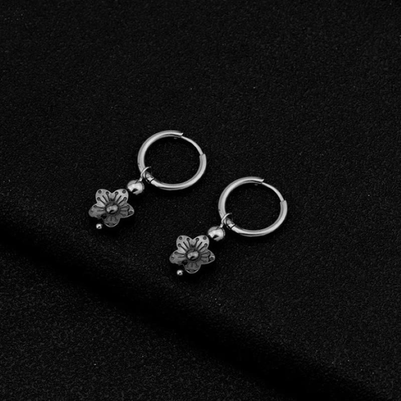 Nimara Ritual Flower Pattern Healing Copper Metal Hoop Earrings