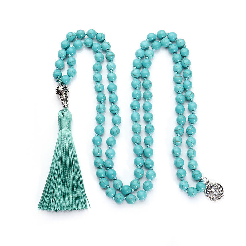 Nimara Ritual Turquoise Tree of Life Protection Knotted Tassel Mala