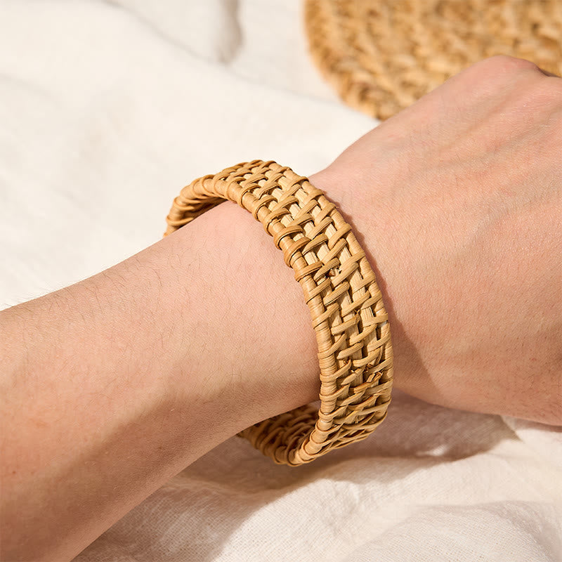 Nimara Ritual Handwoven Natural Rattan Bohemian Open Cuff Bracelet