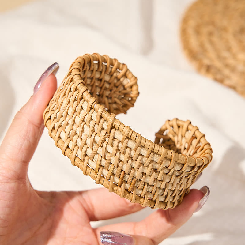 Nimara Ritual Natural Rattan Protection Hand-Woven Boho Wide Cuff Bracelet