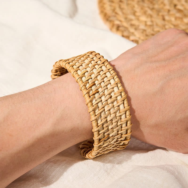 Nimara Ritual Natural Rattan Protection Hand-Woven Boho Wide Cuff Bracelet
