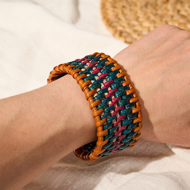 Nimara Ritual Natural Rattan Protection Hand-Woven Boho Wide Cuff Bracelet