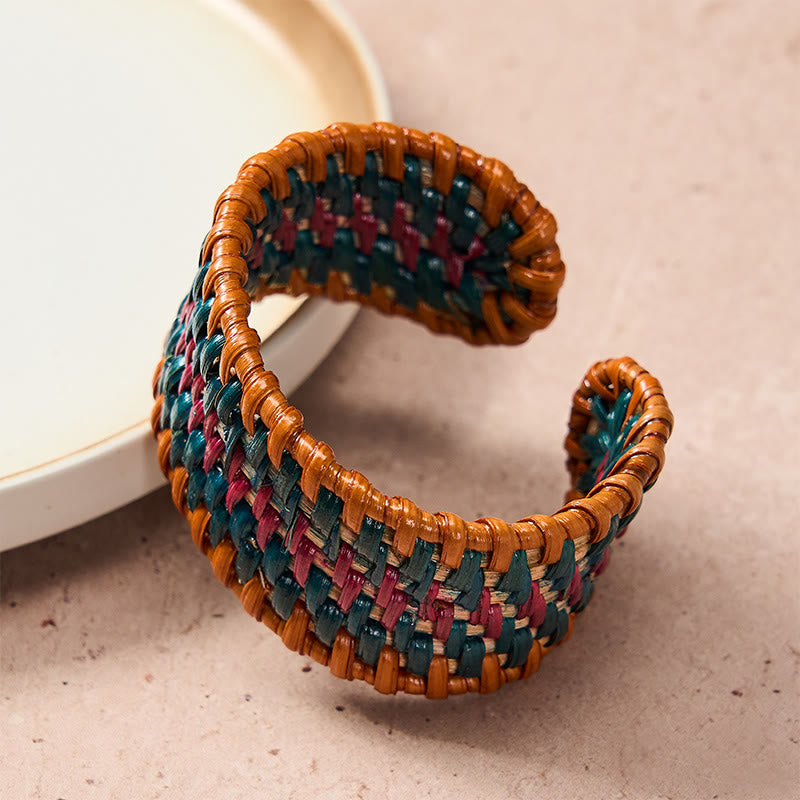 Nimara Ritual Natural Rattan Protection Hand-Woven Boho Wide Cuff Bracelet
