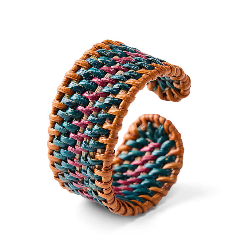 Nimara Ritual Natural Rattan Protection Hand-Woven Boho Wide Cuff Bracelet