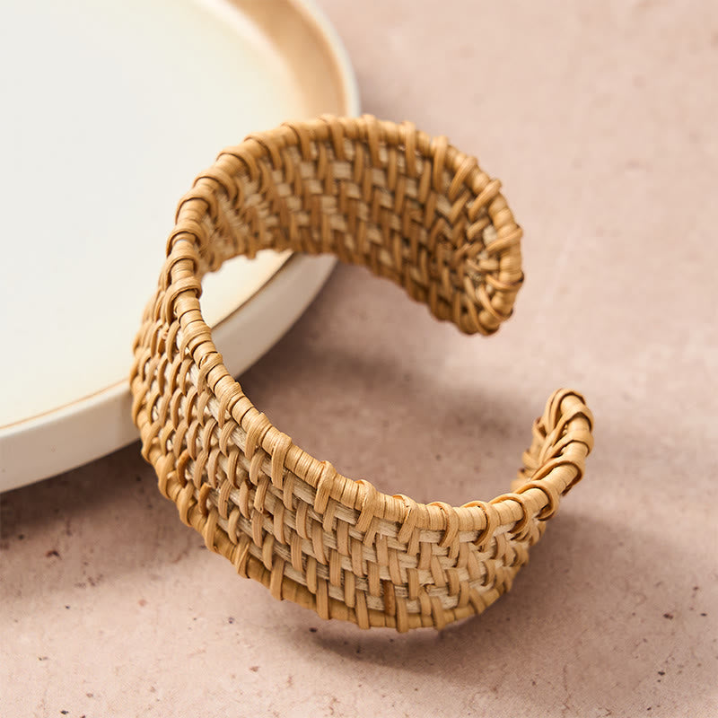 Nimara Ritual Natural Rattan Protection Hand-Woven Boho Wide Cuff Bracelet