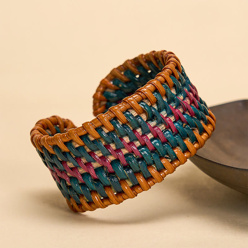 Nimara Ritual Natural Rattan Protection Hand-Woven Boho Wide Cuff Bracelet