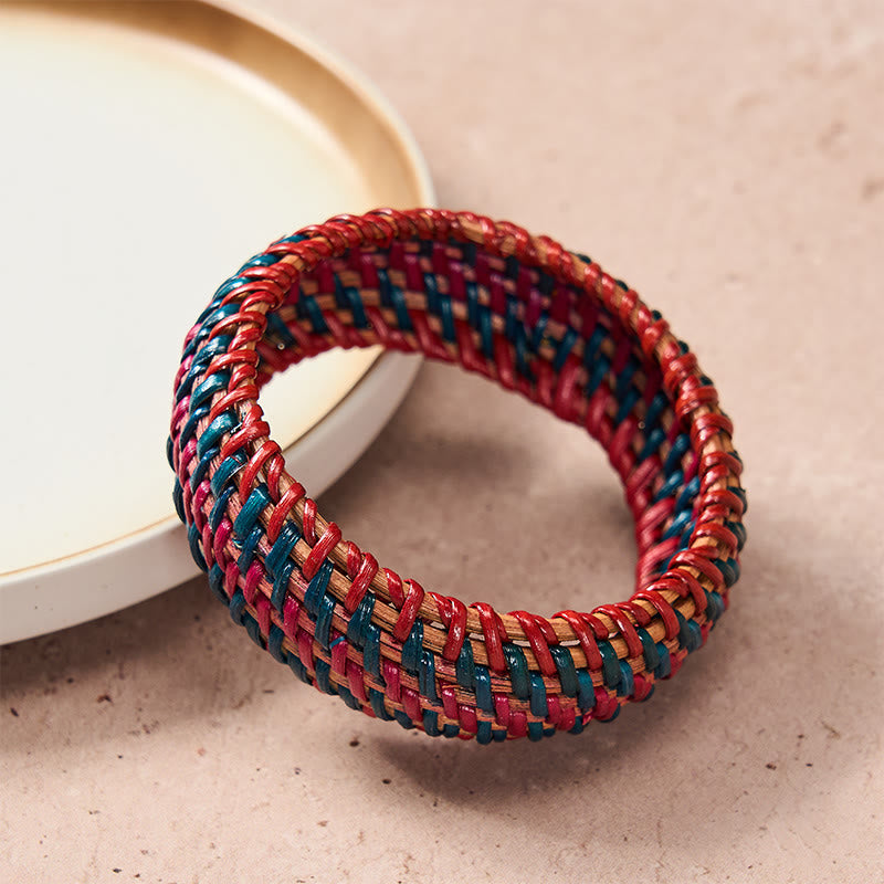 Nimara Ritual Natural Rattan Protection Hand-Woven Boho Wide Bracelet Bangle