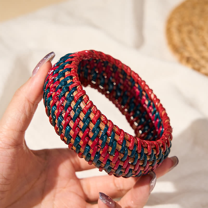 Nimara Ritual Natural Rattan Protection Hand-Woven Boho Wide Bracelet Bangle