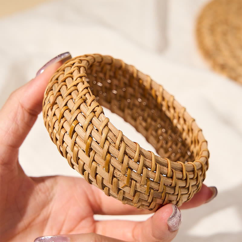 Nimara Ritual Natural Rattan Protection Hand-Woven Boho Wide Bracelet Bangle