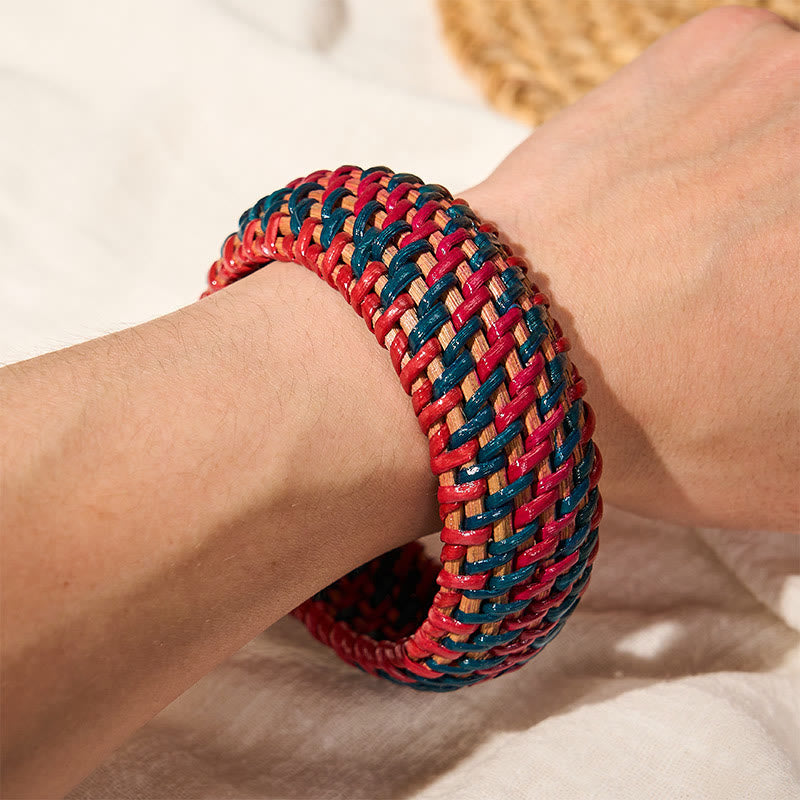 Nimara Ritual Natural Rattan Protection Hand-Woven Boho Wide Bracelet Bangle