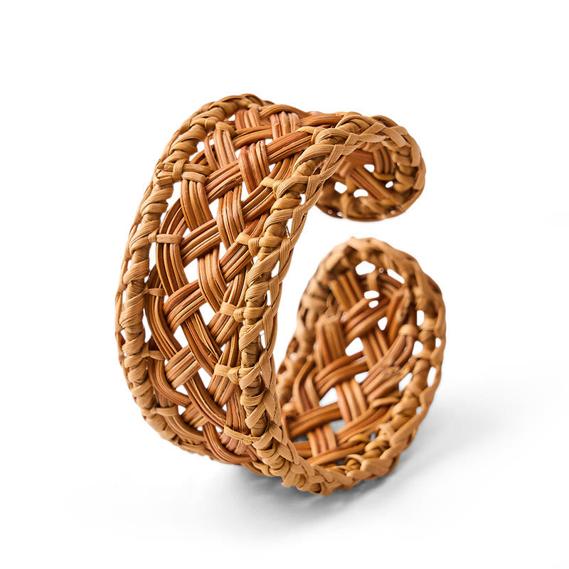 Nimara Ritual Handwoven Natural Rattan Boho Resort Adjustable Cuff Bracelet