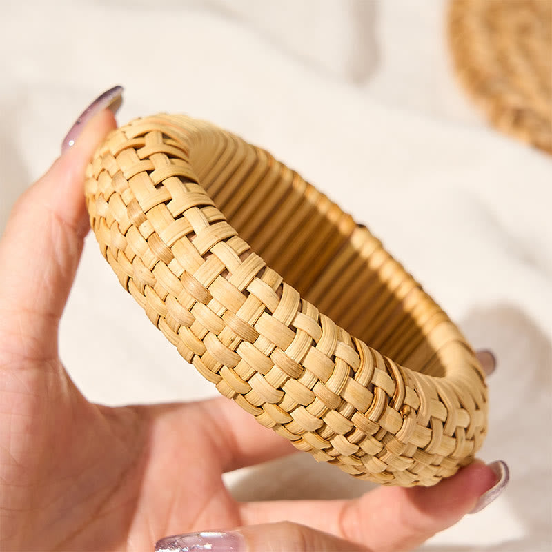 Nimara Ritual Hand-Woven Rattan Grounding Bohemian Beach Wide Bracelet Bangle