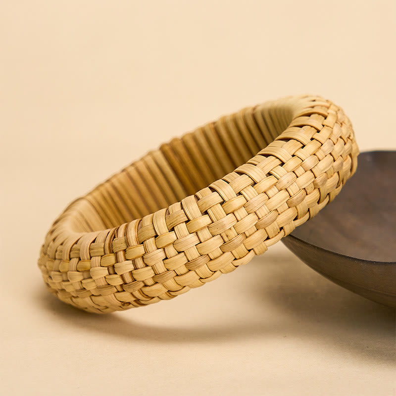 Nimara Ritual Hand-Woven Rattan Grounding Bohemian Beach Wide Bracelet Bangle