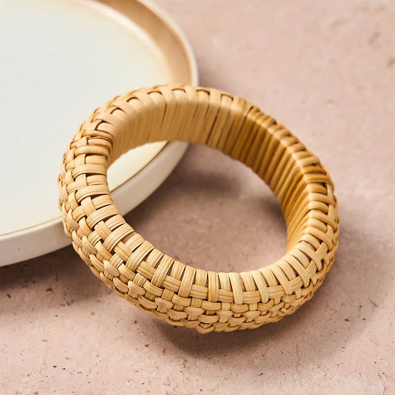 Nimara Ritual Hand-Woven Rattan Grounding Bohemian Beach Wide Bracelet Bangle