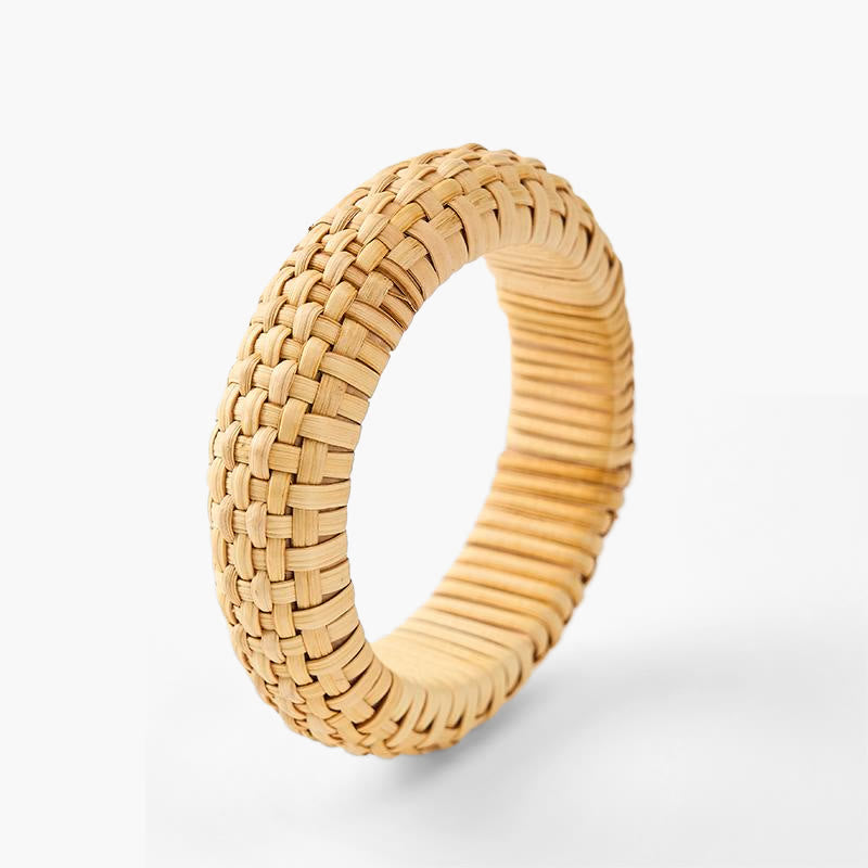 Nimara Ritual Hand-Woven Rattan Grounding Bohemian Beach Wide Bracelet Bangle
