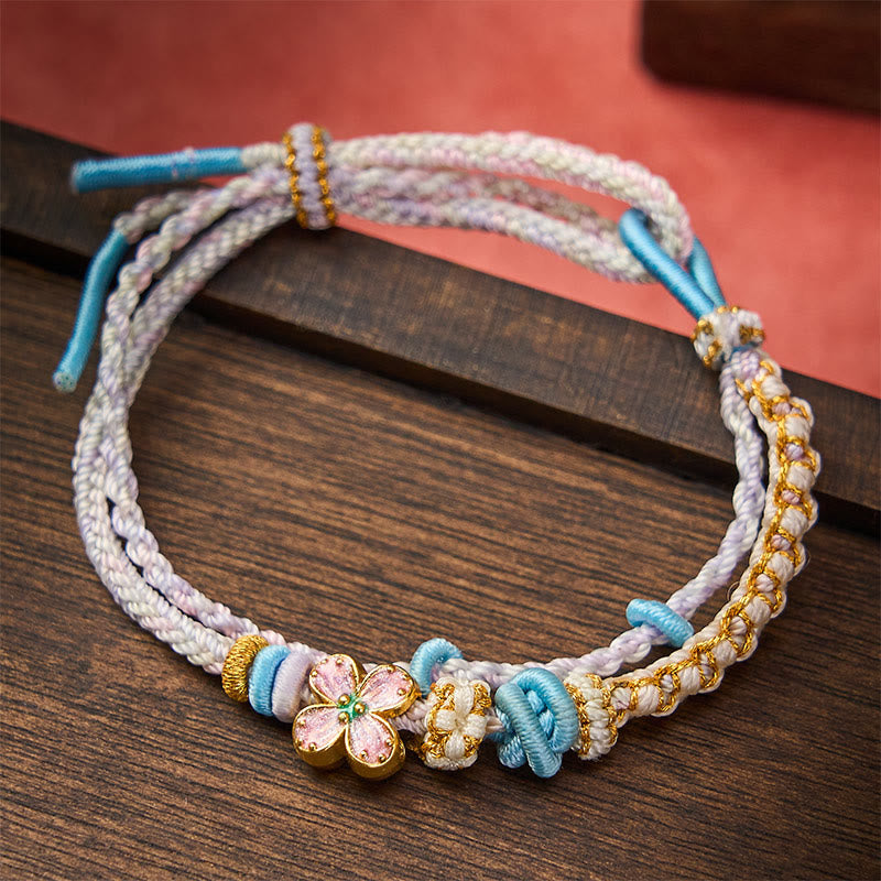 Nimara Ritual Hand-Woven String Peach Blossom Knotting Connection Double Layer Bracelet