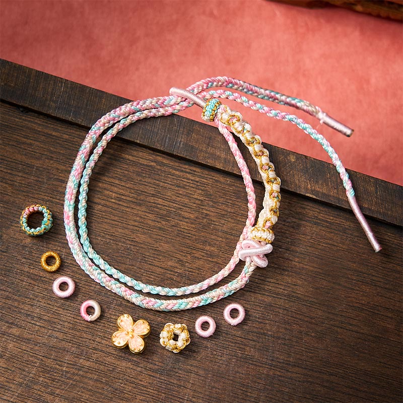 Nimara Ritual Hand-Woven String Peach Blossom Knotting Connection Double Layer Bracelet