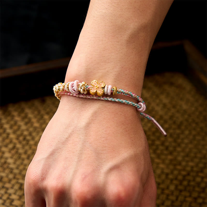 Nimara Ritual Hand-Woven String Peach Blossom Knotting Connection Double Layer Bracelet