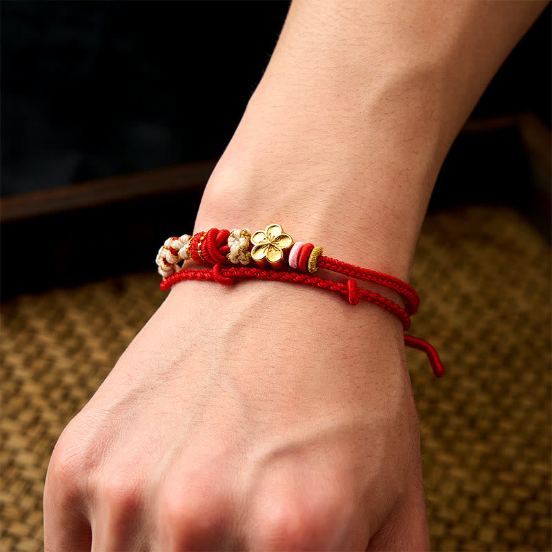 Nimara Ritual Hand-Woven String Peach Blossom Knotting Connection Double Layer Bracelet