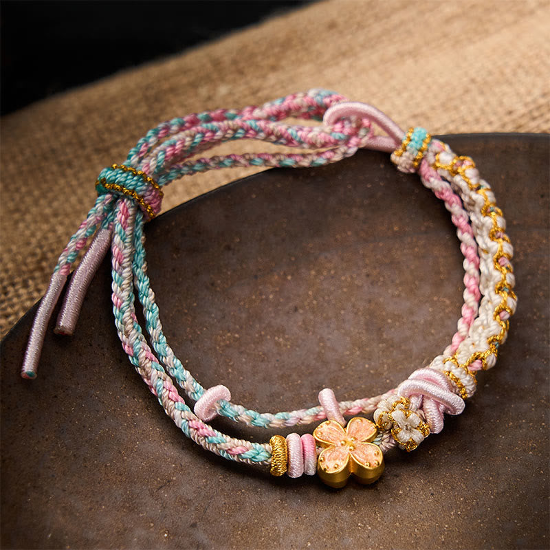 Nimara Ritual Hand-Woven String Peach Blossom Knotting Connection Double Layer Bracelet