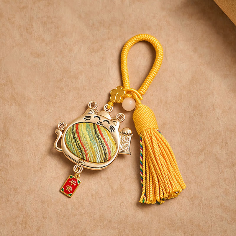 Nimara Ritual Song Brocade Lucky Cat Prosperity Tassel Keychains