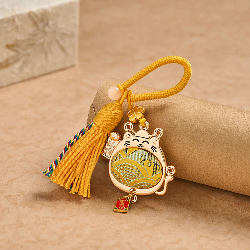 Nimara Ritual Song Brocade Lucky Cat Prosperity Tassel Keychains