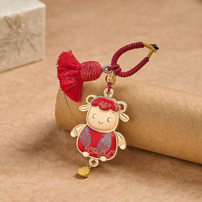 Nimara Ritual Song Brocade Handmade Chinese Zodiac Tassel Lucky Keychain