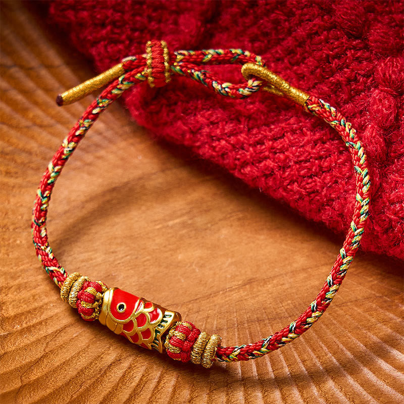 Nimara Ritual Hand-Woven Red String Koi Fish Flower Protection Bracelet