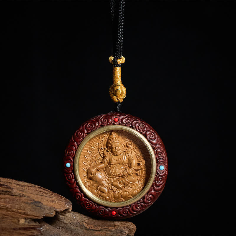 Nimara Ritual Small Leaf Red Sandalwood Ebony Wood Yellow Jambhala Bodhisattva Green Tara Protection Necklace Pendant