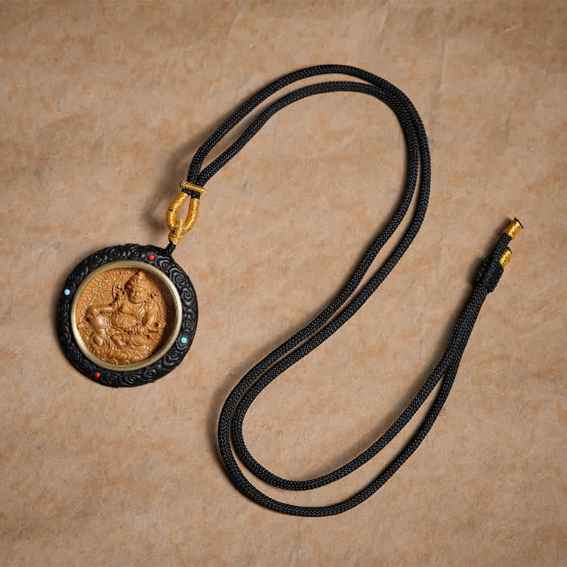 Nimara Ritual Small Leaf Red Sandalwood Ebony Wood Yellow Jambhala Bodhisattva Green Tara Protection Necklace Pendant