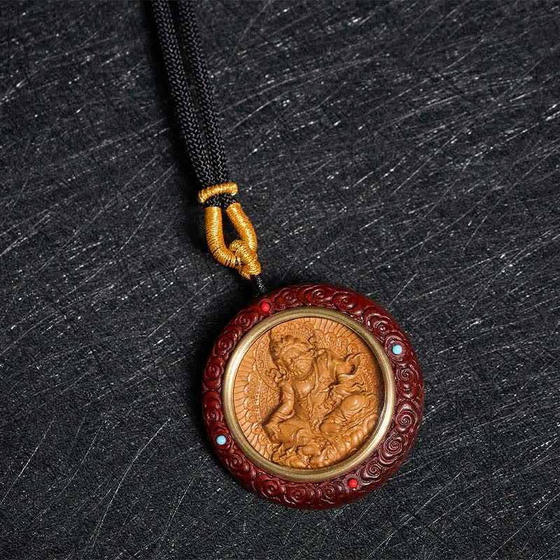 Nimara Ritual Small Leaf Red Sandalwood Ebony Wood Yellow Jambhala Bodhisattva Green Tara Protection Necklace Pendant