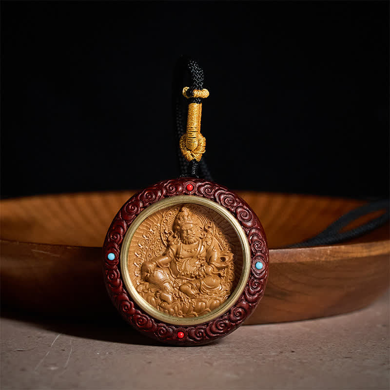 Nimara Ritual Small Leaf Red Sandalwood Ebony Wood Yellow Jambhala Bodhisattva Green Tara Protection Necklace Pendant