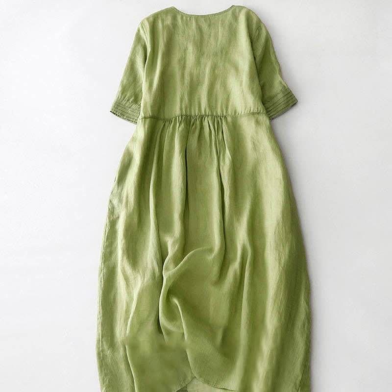 Nimara Ritual Casual Accordion Pleat Plain V-neck Short Sleeve Midi Dress With Pockets