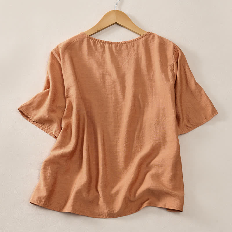Nimara Ritual Summer Casual Minimalist V-Neck Solid Decorative Button Women's Short Sleeve T-Shirts