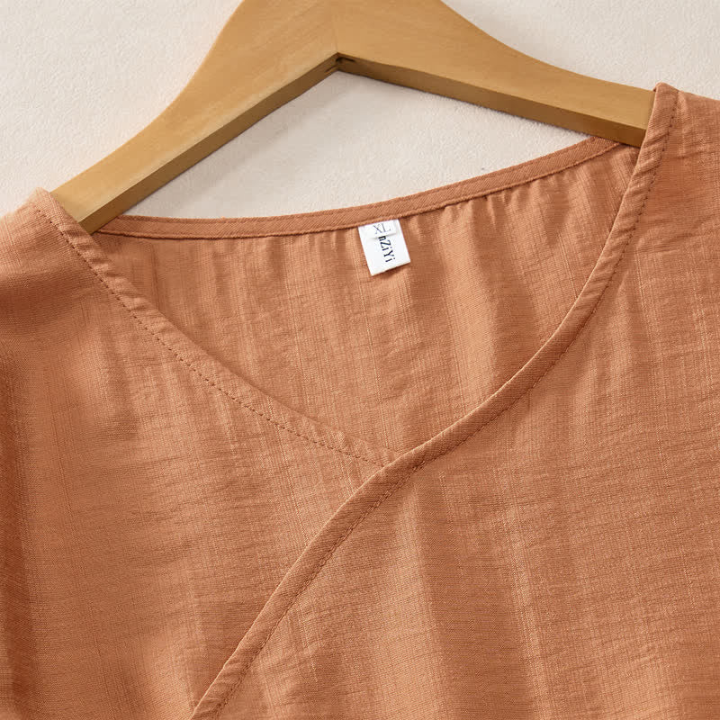 Nimara Ritual Summer Casual Minimalist V-Neck Solid Decorative Button Women's Short Sleeve T-Shirts