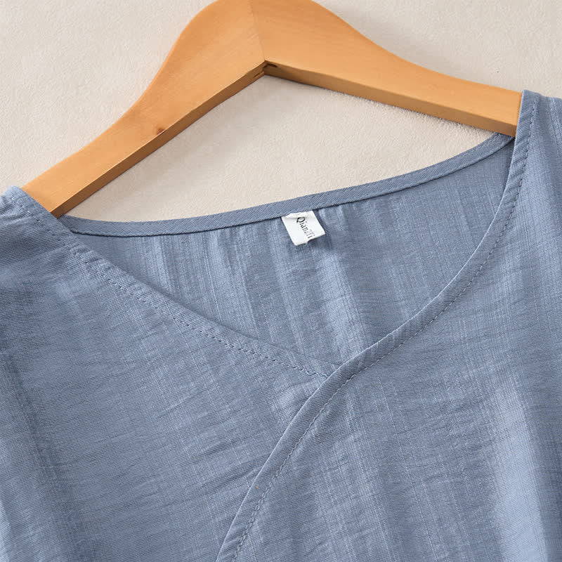 Nimara Ritual Summer Casual Minimalist V-Neck Solid Decorative Button Women's Short Sleeve T-Shirts