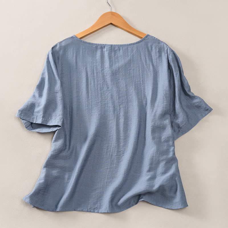 Nimara Ritual Summer Casual Minimalist V-Neck Solid Decorative Button Women's Short Sleeve T-Shirts