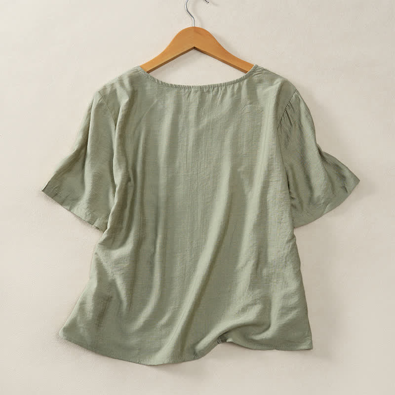 Nimara Ritual Summer Casual Minimalist V-Neck Solid Decorative Button Women's Short Sleeve T-Shirts
