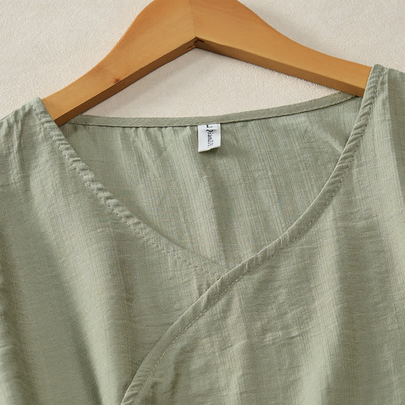 Nimara Ritual Summer Casual Minimalist V-Neck Solid Decorative Button Women's Short Sleeve T-Shirts
