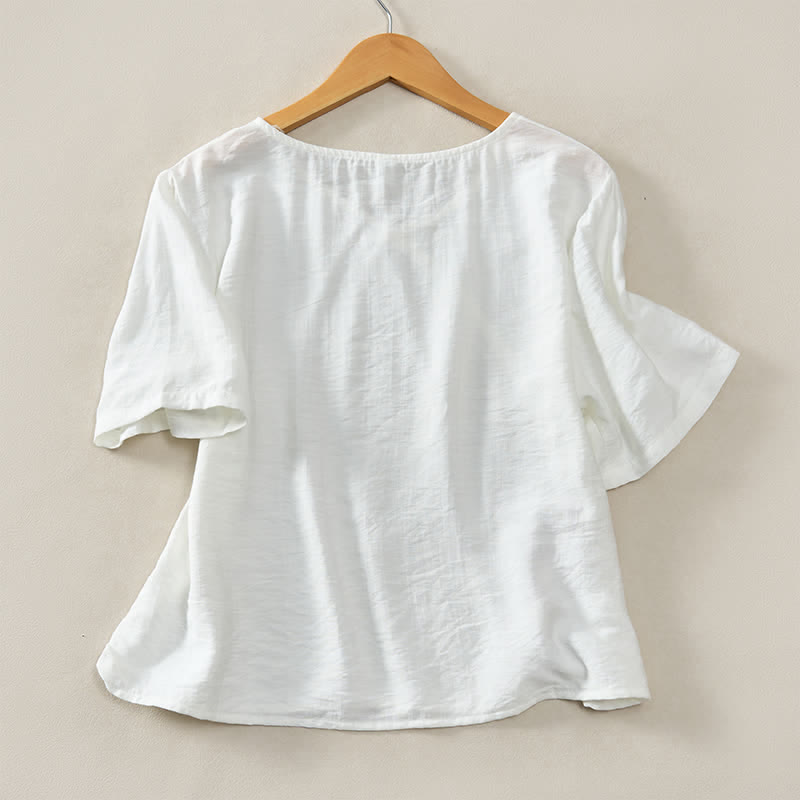 Nimara Ritual Summer Casual Minimalist V-Neck Solid Decorative Button Women's Short Sleeve T-Shirts