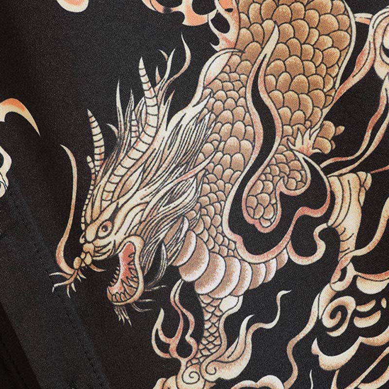 Nimara Ritual Summer Dragon Pattern Buttons Up Men's Short Sleeve Shirts