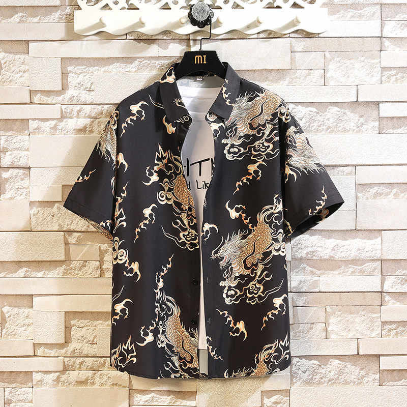 Nimara Ritual Summer Dragon Pattern Buttons Up Men's Short Sleeve Shirts